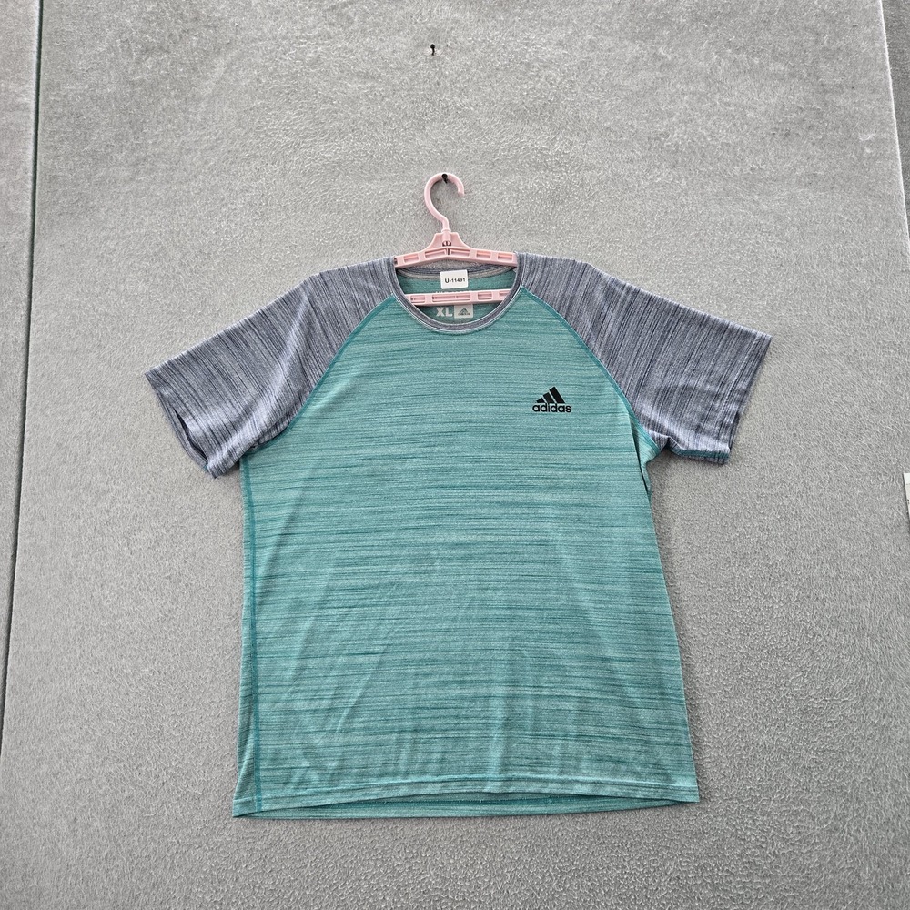 Adidas Men Shirt XL Teal Striped Ultimate Tee Activewear Raglan Short Sleeve